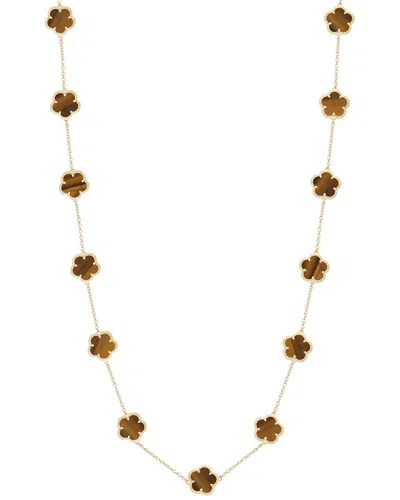Jankuo Flower 14k Plated Tiger Eye Station Necklace In Multi