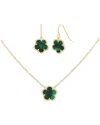 Jankuo Flower 14k Synthetic Emerald Earrings & Necklace Set