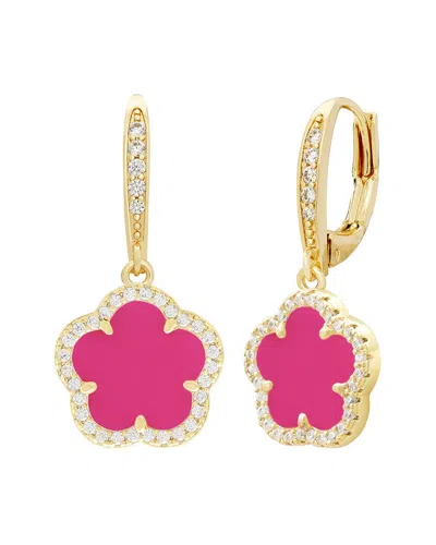 Jankuo Flower 14k Synthetic Fuchsia Cz Leverback Earrings In Brass