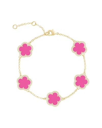 JANKUO JANKUO FLOWER 14K PLATED SYNTHETIC FUCHSIA CZ STATION BRACELET