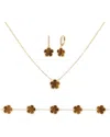 Jankuo Flower 14k Tiger Eye Cz Earrings, Bracelet & Necklace Set