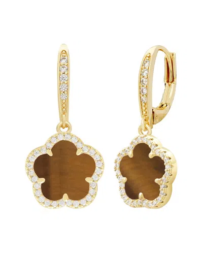 Jankuo Flower 14k Tiger Eye Cz Leverback Earrings