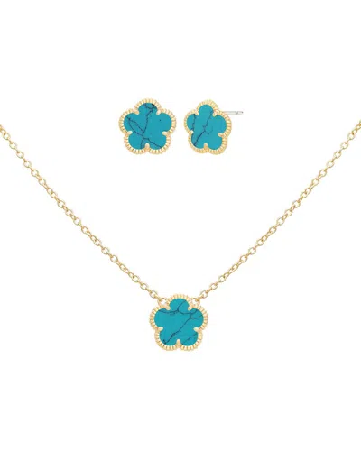 Jankuo Flower Plated Earrings & Necklace Set In Gold
