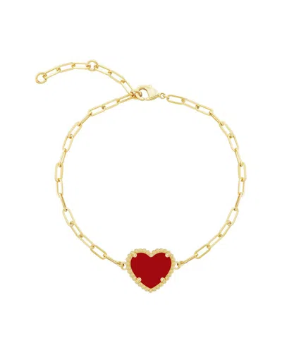 Jankuo Heart 14k Plated Agate Station Bracelet In Red