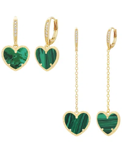 Jankuo Heart 14k Plated  Cz Drop & Long Drop Post Set Earrings Set In Pattern