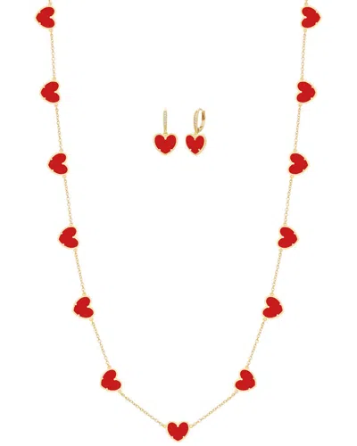 Jankuo Heart 14k Plated Cz Earrings & Necklace Set In Gold