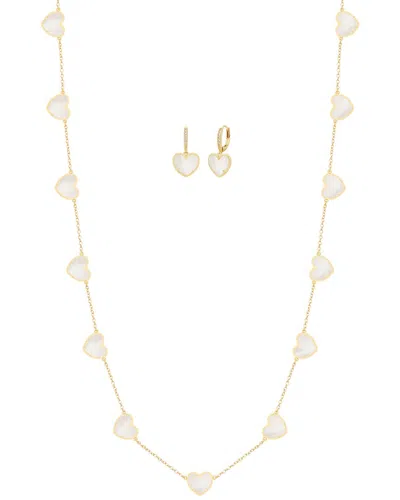 Jankuo Heart 14k Plated Cz Earrings & Necklace Set In Gold