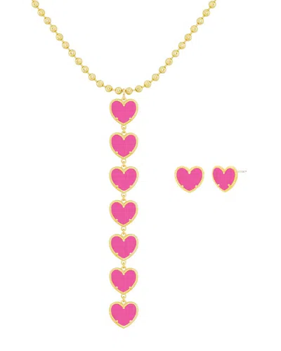 Jankuo Heart 14k Plated Earrings & Necklace Set In Gold