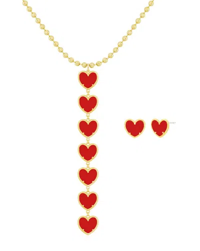 Jankuo Heart 14k Plated Earrings & Necklace Set In Gold