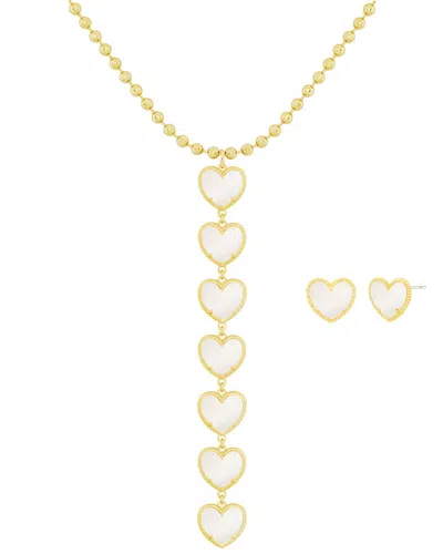 Jankuo Heart 14k Plated  Lariat & Earrings Set Necklace Set In Pink