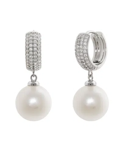 Jankuo Plated 12mm Pearl Cz Huggies Earrings In Metallic
