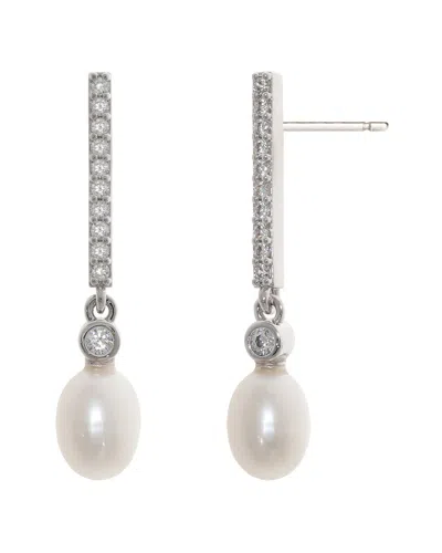 Jankuo Plated 8-10mm Pearl Cz Fresh Water Pearl Earrings In Pink