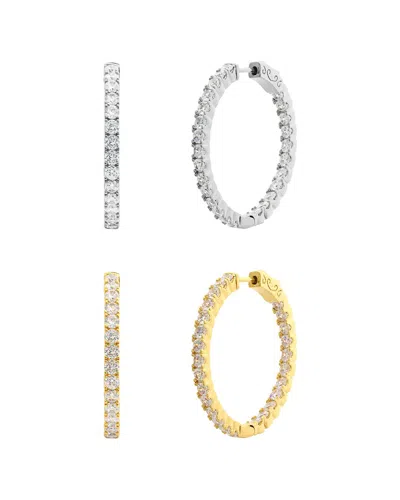 Jankuo Plated Cz 2 Hoops Set Earrings In Metallic