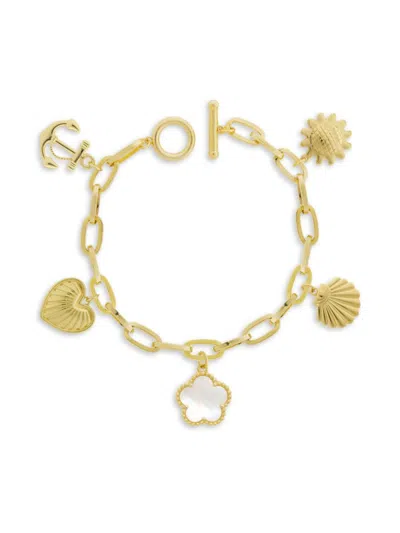 Jankuo Women's 14k Goldplated Brass & Mother-of-pearl Flower Charmbracelet