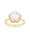 Jankuo Flower 14k Plated Mother Of Pearl Cz Statement Ring In White