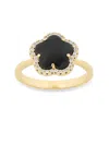 Jankuo Women's 14k Goldplated, Cubic Zirconia & Onyx Clover Ring In Black