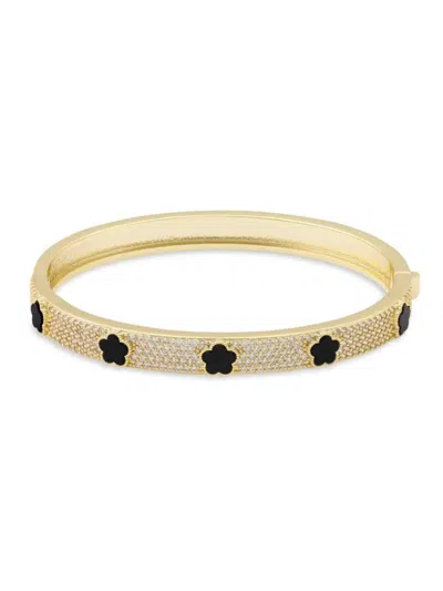 Jankuo Women's 14k Goldplated, Onyx & Cubic Zirconia Bangle Bracelet In Yellow Goldplated