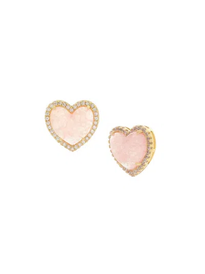 Jankuo Women's 14k Goldplated, Pink Crystal & Cubic Zirconia Heart Stud Earrings