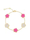 Jankuo Women's Flower Collection 14k Goldplated & Cubic Zirconia Double-sided Flower Bracelet In Pink