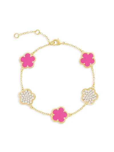 Jankuo Women's Flower Collection 14k Goldplated & Cubic Zirconia Double-sided Flower Bracelet In Pink