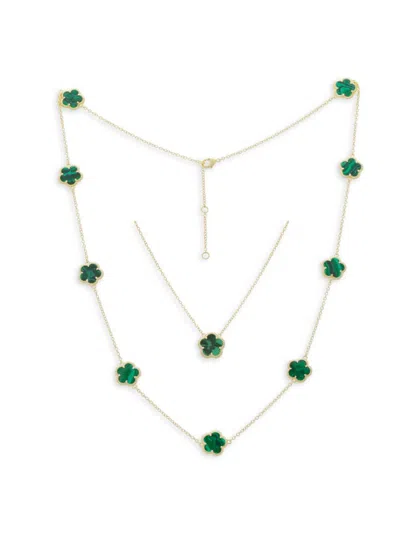 Jankuo Women's 2-piece Flower 14k Goldplated & Synthetic Emerald Necklace Set