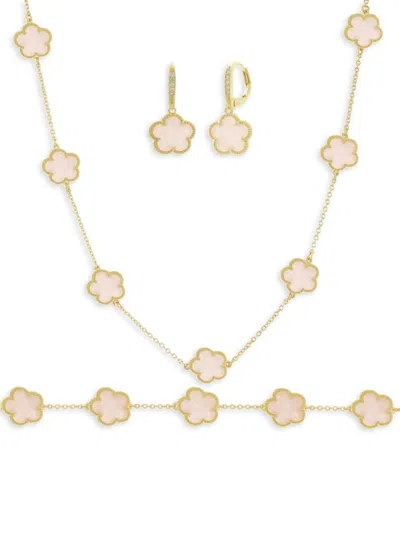 Jankuo Women's 3-piece 14k Goldplated & Crystal Earring, Bracelet & Necklace Set In Pink