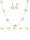 Jankuo Women's 3-piece 14k Goldplated & Mother Of Pearl Necklace, Earrings & Bracelet Set In Brass