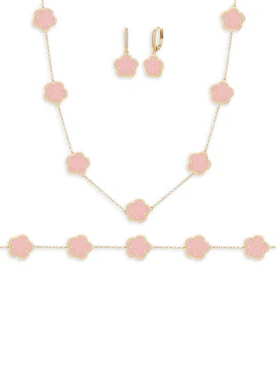 Jankuo Women's 3-piece 14k Goldplated, Cubic Zirconia Earring, Bracelet & Necklace Set In Pink