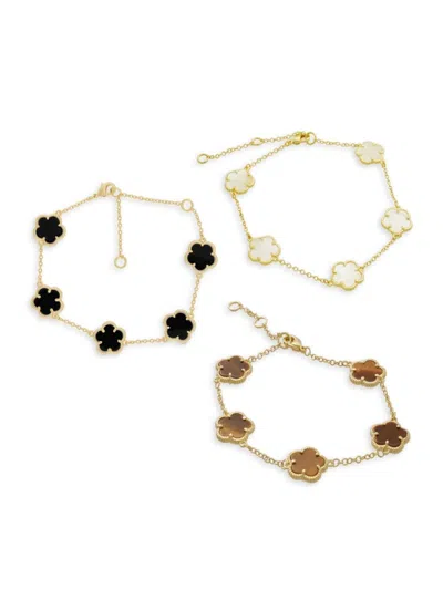 Jankuo Women's 3-piece Flower 14k Goldplated Station Bracelet Set In Brass