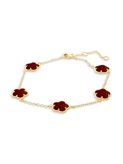 Jankuo Women's Floral 14k Goldplated Brass & Coral Agate Station Bracelet