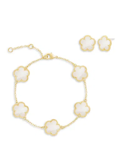 Jankuo Women's Flower 14k Gold-plated & Mother-of-pearl Bracelet & Stud Earrings Set