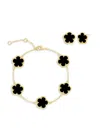 Jankuo Women's Flower 14k Gold-plated & Onyx Bracelet & Stud Earrings Set In Black