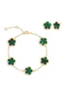 Jankuo Women's Flower 14k Gold-plated & Synthetic Emerald Bracelet & Earrings Set In Green