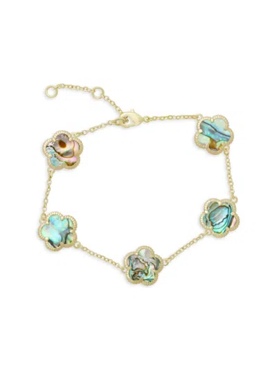 Jankuo Women's Flower 14k Goldplated & Abalone Stone Clover Bracelet In Brass