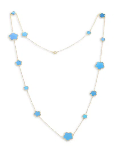 Jankuo Women's Flower 14k Goldplated & Blue Agate Station Necklace