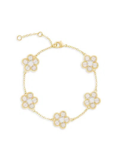 Jankuo Women's Flower 14k Goldplated & Cubic Zirconia Station Bracelet In Silver