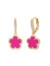 Jankuo Flower 14k Synthetic Fuchsia Cz Leverback Earrings In Brass