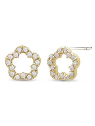 Jankuo Women's Flower 14k Goldplated & Cubic Zirconia Flower Stud Earrings In Brass