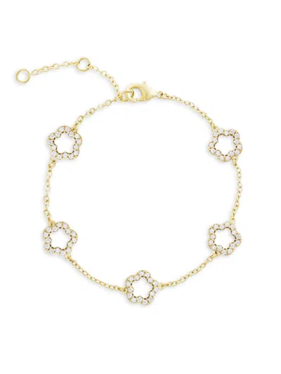 Jankuo Women's Flower 14k Goldplated & Cubic Zirconia Station Bracelet In Brass