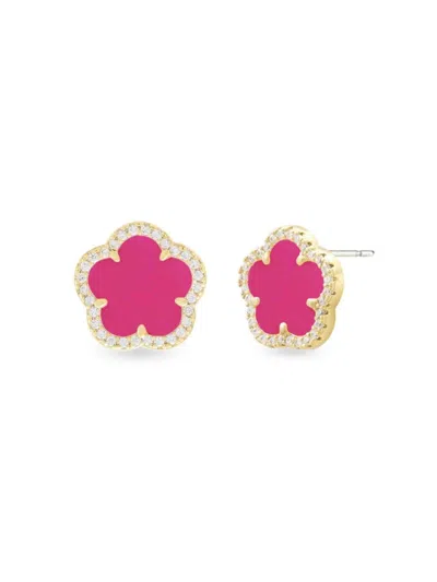 Jankuo Women's Flower 14k Goldplated & Cubic Zirconia Stud Earrings In Pink