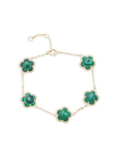 Jankuo Women's Flower 14k Goldplated & Faux Emerald Station Bracelet