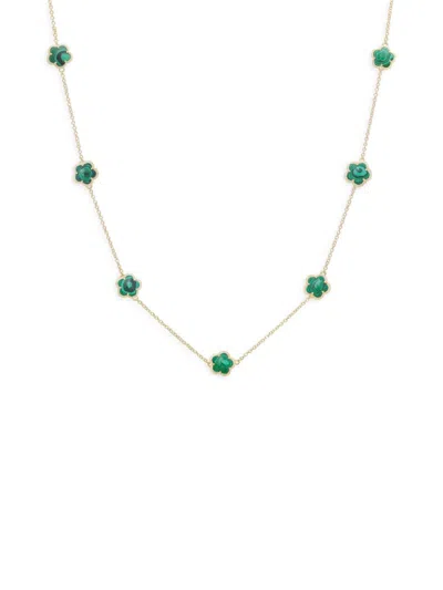 Jankuo Women's Flower 14k Goldplated & Faux Emerald Station Necklace