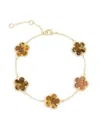 Jankuo Women's Flower 14k Goldplated & Leopardskin Jasper Bracelet In Brass