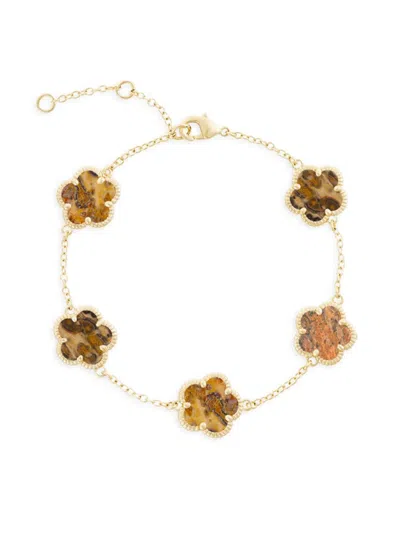 Jankuo Women's Flower 14k Goldplated & Leopardskin Jasper Bracelet In Brass