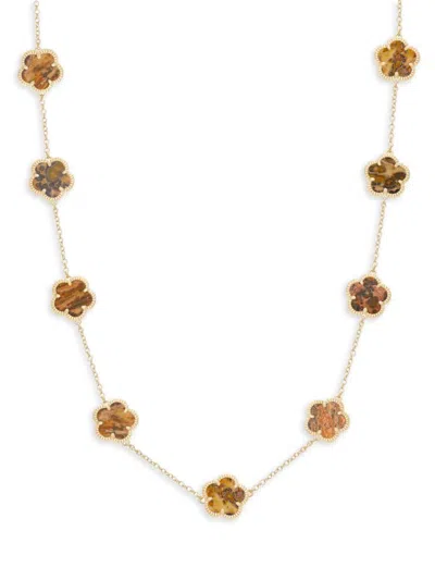 Jankuo Women's Flower 14k Goldplated & Leopardskin Jasper Necklace In Brass