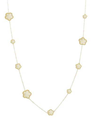 Jankuo Women's Flower 14k Goldplated & Mother Of Pearl Double Wrap Station Necklace In Brass