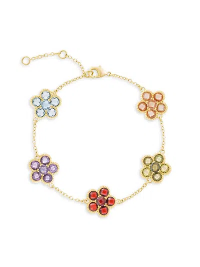 Jankuo Women's Flower 14k Goldplated & Multicolor Stones Bracelet In Amethyst