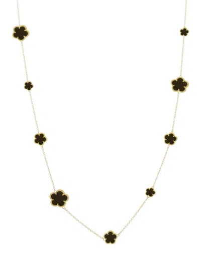 Jankuo Women's Flower 14k Goldplated & Onyx Double Wrap Station Necklace