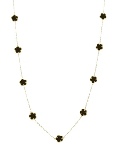Jankuo Women's Flower 14k Goldplated & Onyx Double Wrap Station Necklace