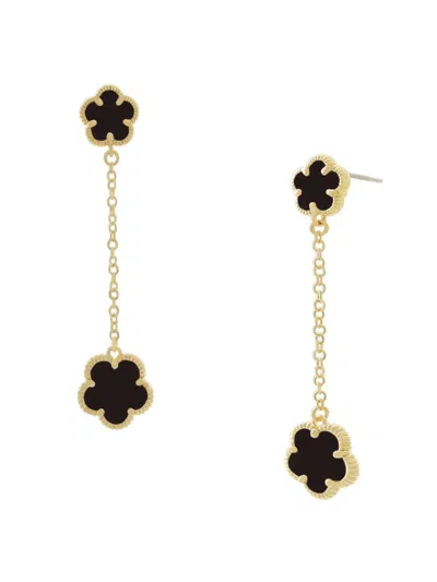 Jankuo Women's Flower 14k Goldplated & Onyx Drop Earrings